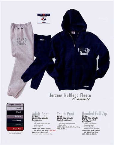 Advertising image of sweat shirts and pants.